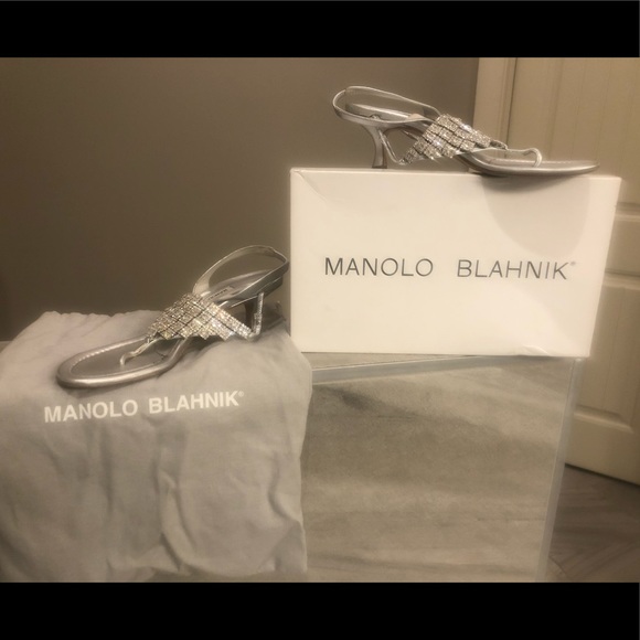 Manolo Blahnik Nappa Argento Kitten Heel Sandal - Picture 2 of 2